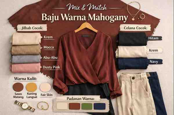 Baju Warna Mahogany Cocok dengan Jilbab dan Celana Warna Apa